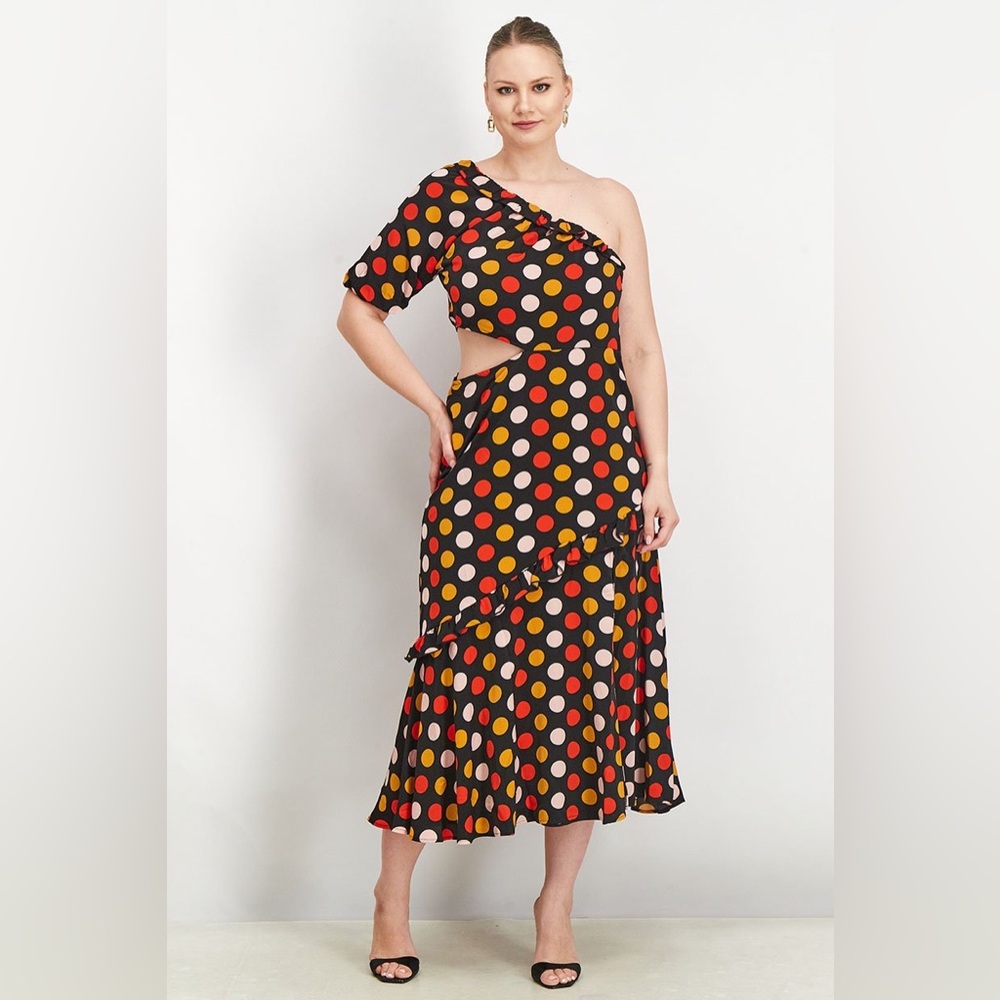 Sam Edelman One-Shoulder Polka Dot Dress